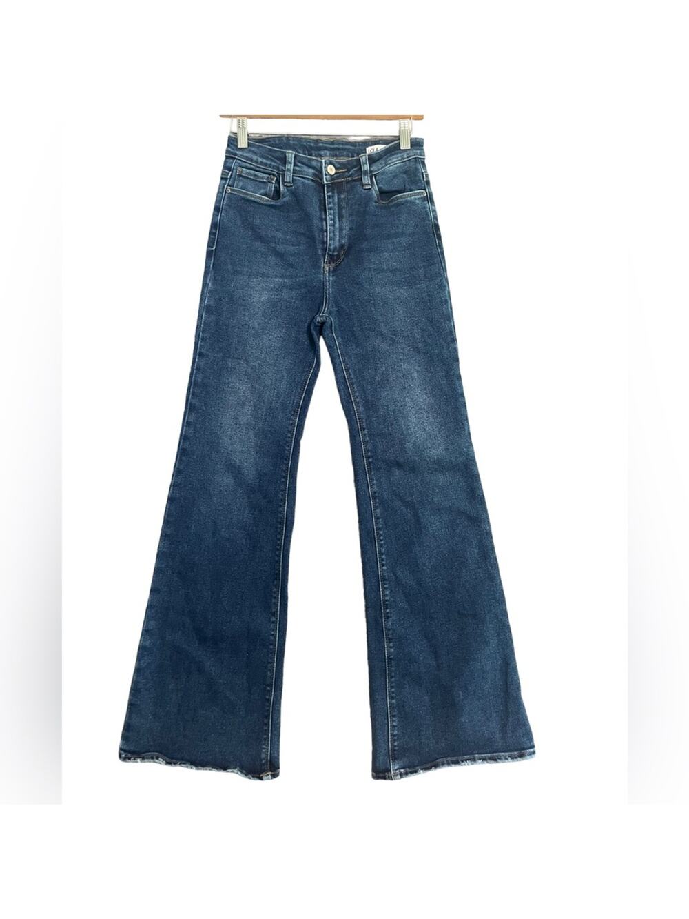 LOLA Premium High Rise Flared Denim Jeans Womens Size 8 Dark Wash Edgy Simple